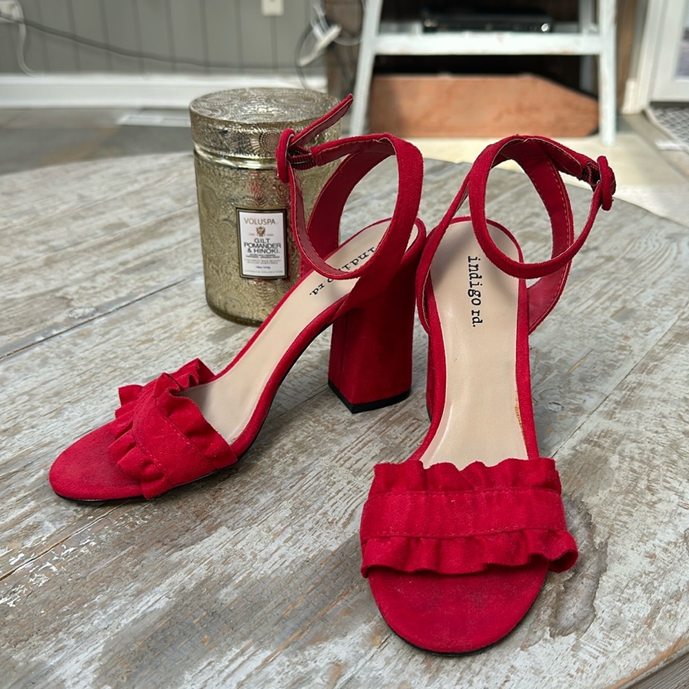 Indigo rd. Red heels with ankle strap. Size 6.5.